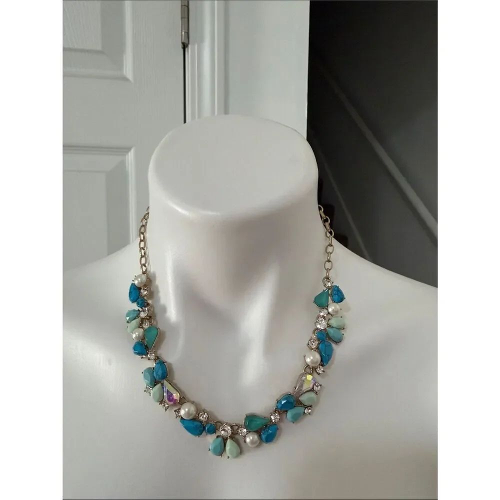 J. Crew Teal and Turquoise Cluster Necklace